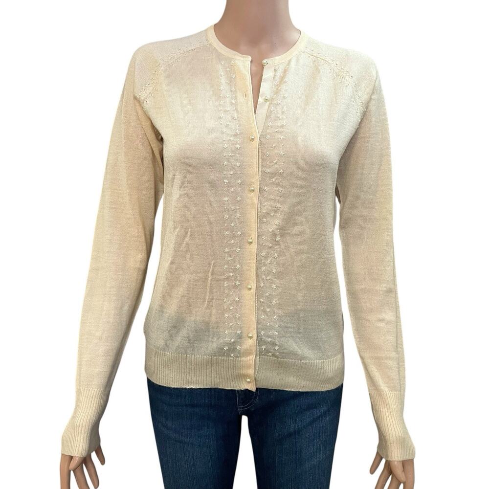 Anthropologie Tapemeasure Beaded Cardigan Medium Cottagecore Coquette Wool Blend
